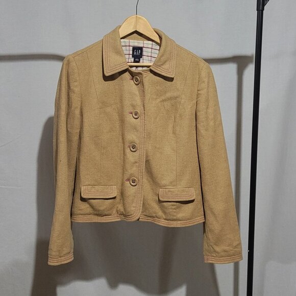 Gap jacket cropped winter fall wool blend coat light brown tan camel neutral - Picture 7 of 16